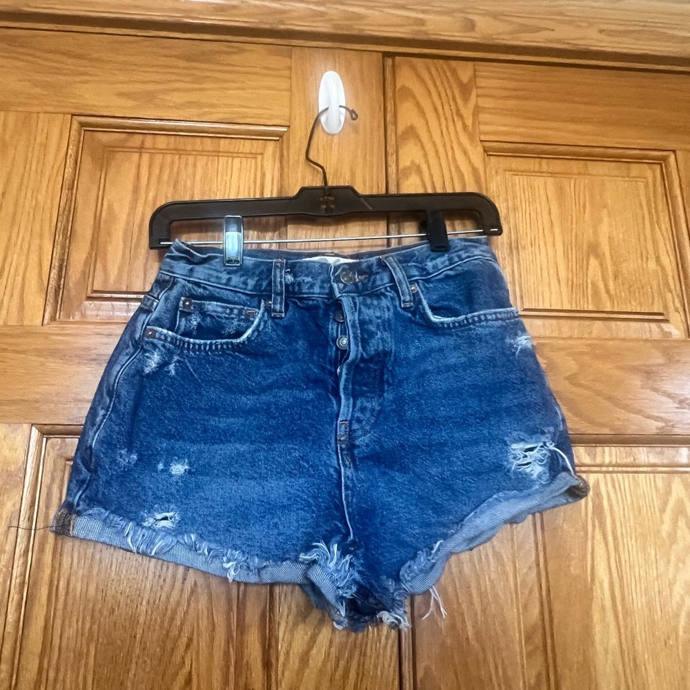 We the Free -  High-Waist Distressed Cut-Off Jean Denim Shorts - Blue